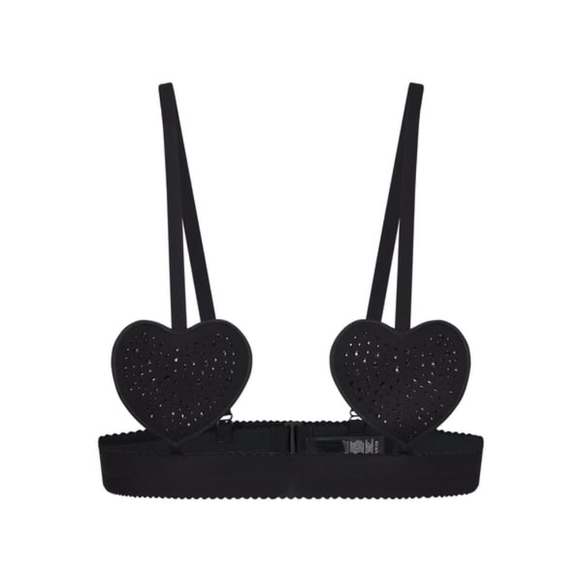 NWT SKIMS JELLY SHEER RHINESTONE HEART BRALETTE IN ONYX - Picture 1 of 5